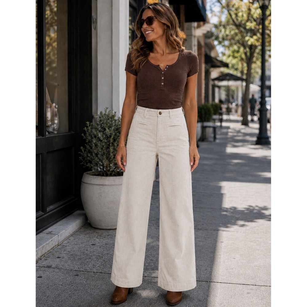 Gap High Rise Wide Leg Corduroy Stretch Women Pants 6 Retro Boho Baggy Loose